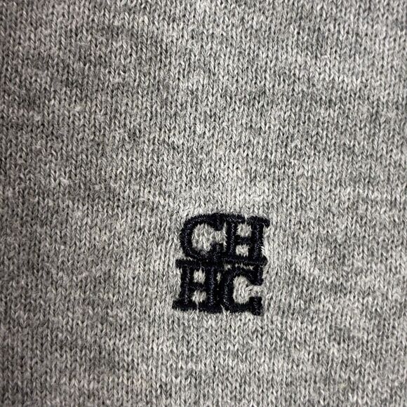 Carolina Herrera Cotton Sweater L Grey V Neck Leather Elbow Patch Classic Fit - Picture 4 of 7